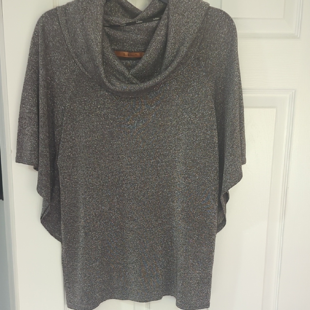 Shimmering Elegant Silver/Gray Belldini Women's Cowl Neck Large Top